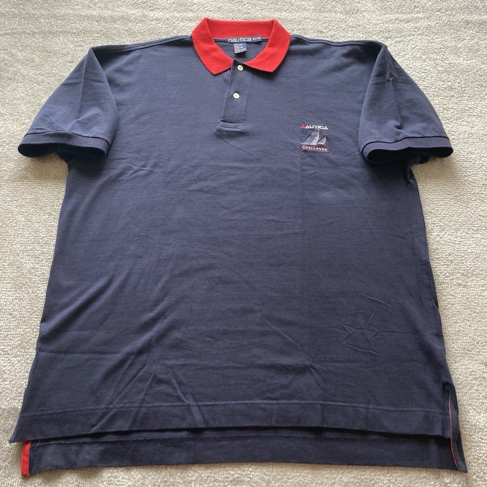 Vintage Nautica Challenge Polo Mens Blue Y2K Made USA‎ Embroidered Logo